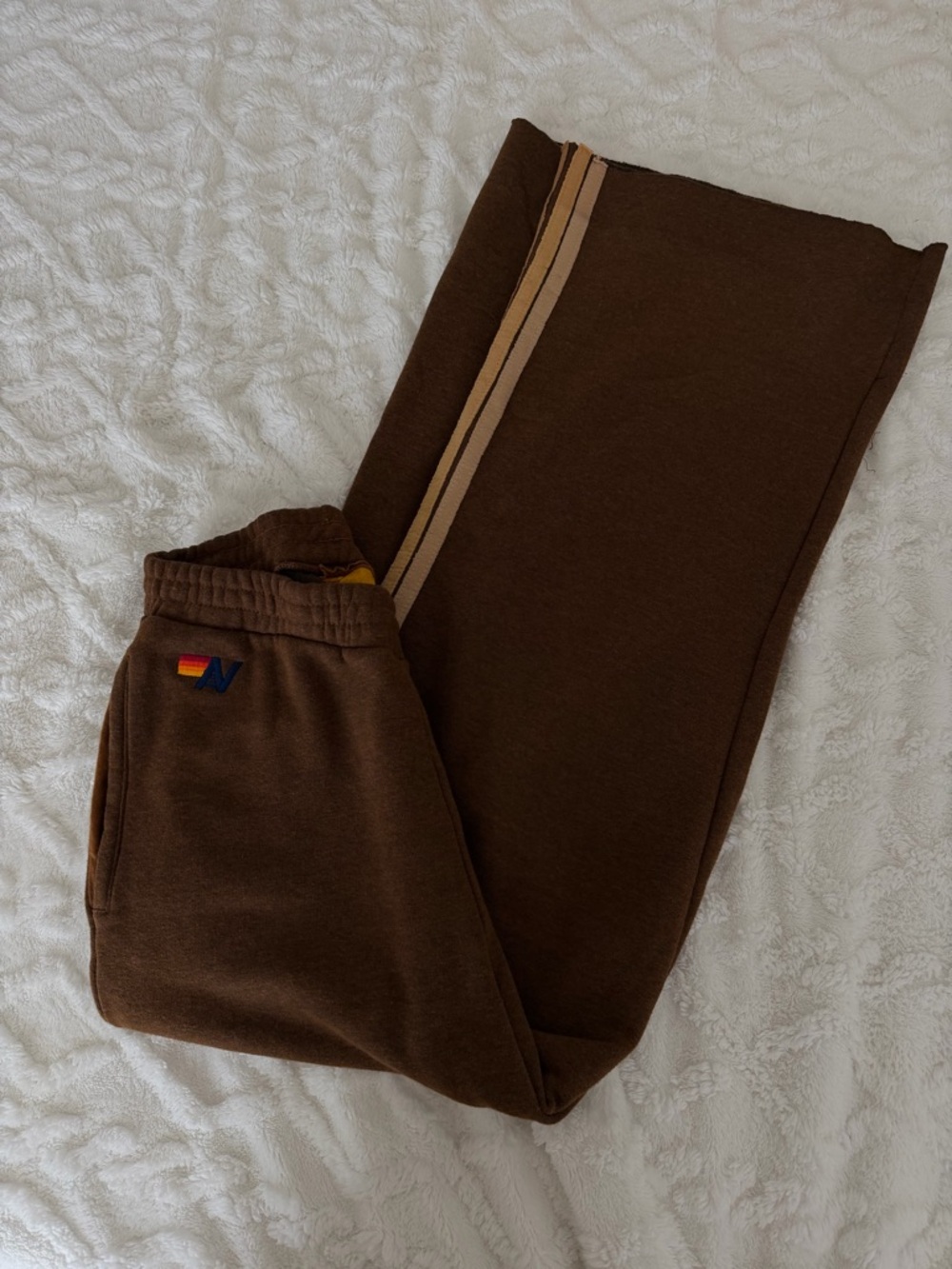 5 STRIPE WIDE LEG POCKET SWEATPANTS - CHOCOLATE // ESPRESSO Large $165 Retail - Picture 3 of 4